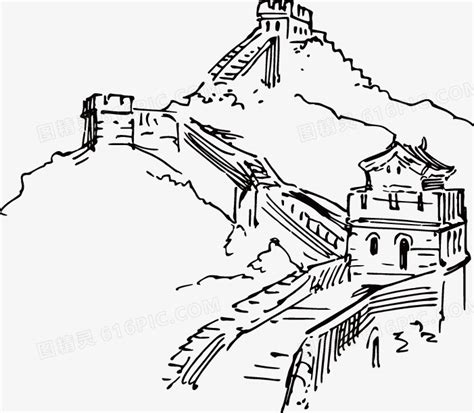 手绘中国长城线稿图片免费下载_PNG素材_编号14nilnq3z_图精灵