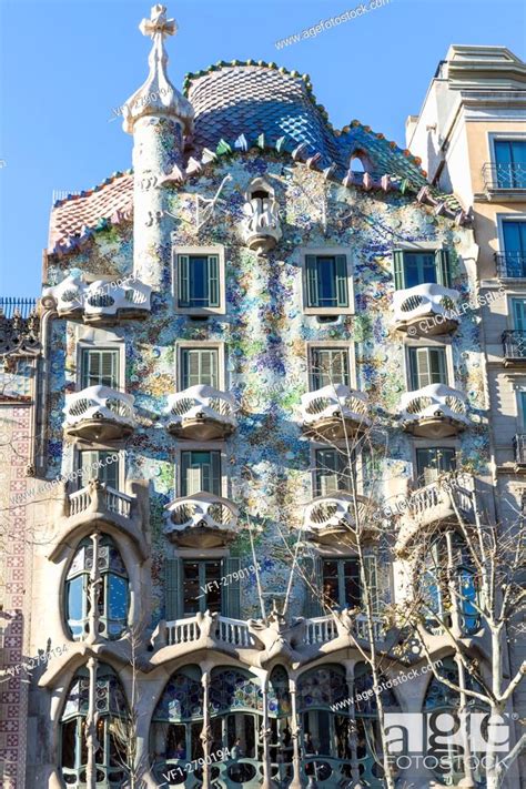 Spain, Catalonia, Barcelona. Casa Batllo, exterior view, Stock Photo ...