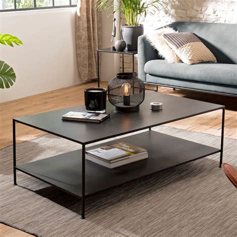 Table basse rectangulaire métal noir double plateau LIVERPOOL | Tables ...