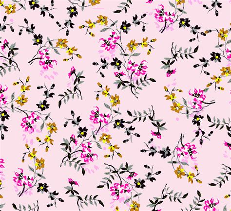粉色底植物小花卉矢量图服装纺织面料水印数码印花金昌花型素材-POP花型网