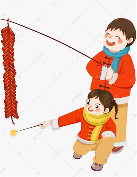 过年小孩庆祝节日放鞭炮插画图片-千库网
