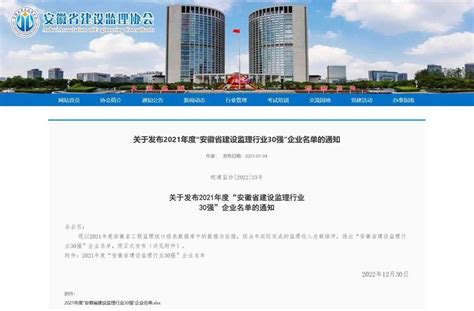 喜报|公司连续8年荣登“安徽省建设监理行业30强”企业名单