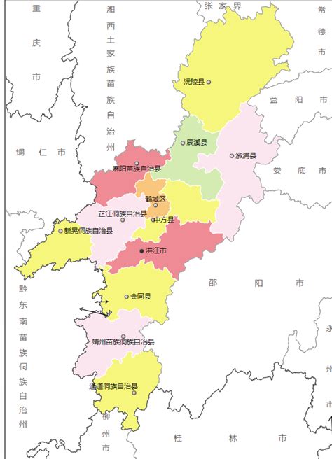 怀化市行政区划地图：怀化市辖1个市辖区、10个县，代管1个县级市，另辖1个管理区是哪些？