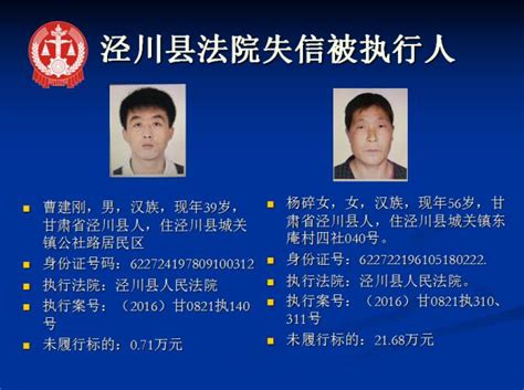 【公告】泾川县法院关于公布失信被执行人名单的公告（第七批）