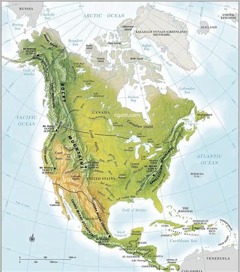 北美洲地形图高清版大图(2)_世界地图_初高中地理网