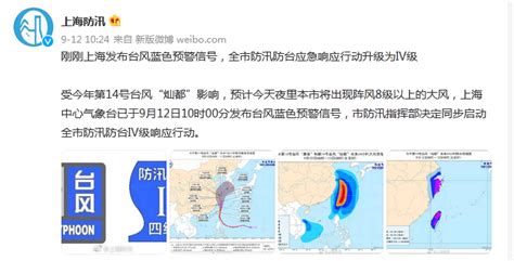 上海发布台风蓝色预警信号，全市防汛防台应急响应行动升级为IV级