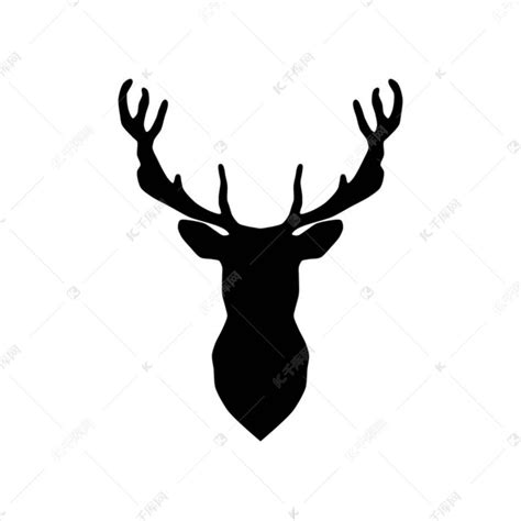 鹿头图标。模板徽标设计。鹿头的黑色矢量剪影,鹿角在白色背景上被隔离。圣诞象征矢量插图.素材图片免费下载-千库网