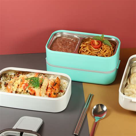 304不锈钢双层饭盒 手提便携午餐盒学生塑料分格上班族便当盒批发-阿里巴巴