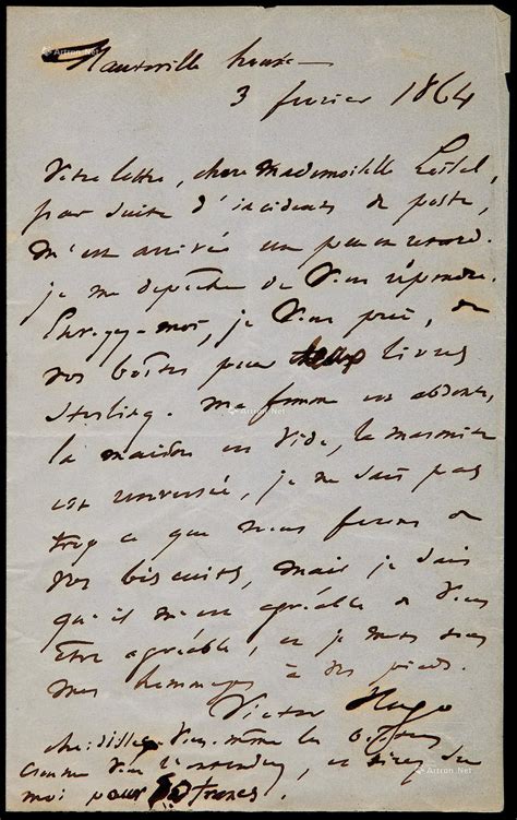 【1859年 维克多·雨果(Victor Hugo)签名信稿（附PSA及INLIBRIS证书）】拍卖品_图片_价格_鉴赏_书札文牍_雅昌艺术品拍卖网