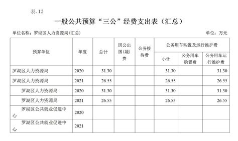 2021年罗湖区人力资源局“三公”经费一般公共预算（汇总）公开