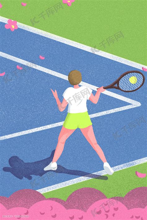 春天的网球场海报背景插画图片-千库网