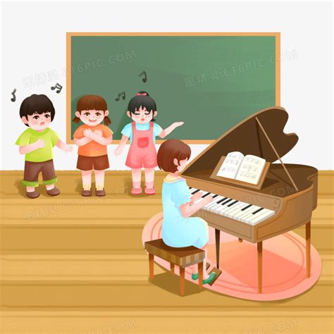 手绘学生上声乐课老师弹琴场景素材图片免费下载_PNG素材_编号vo9i08j6j_图精灵