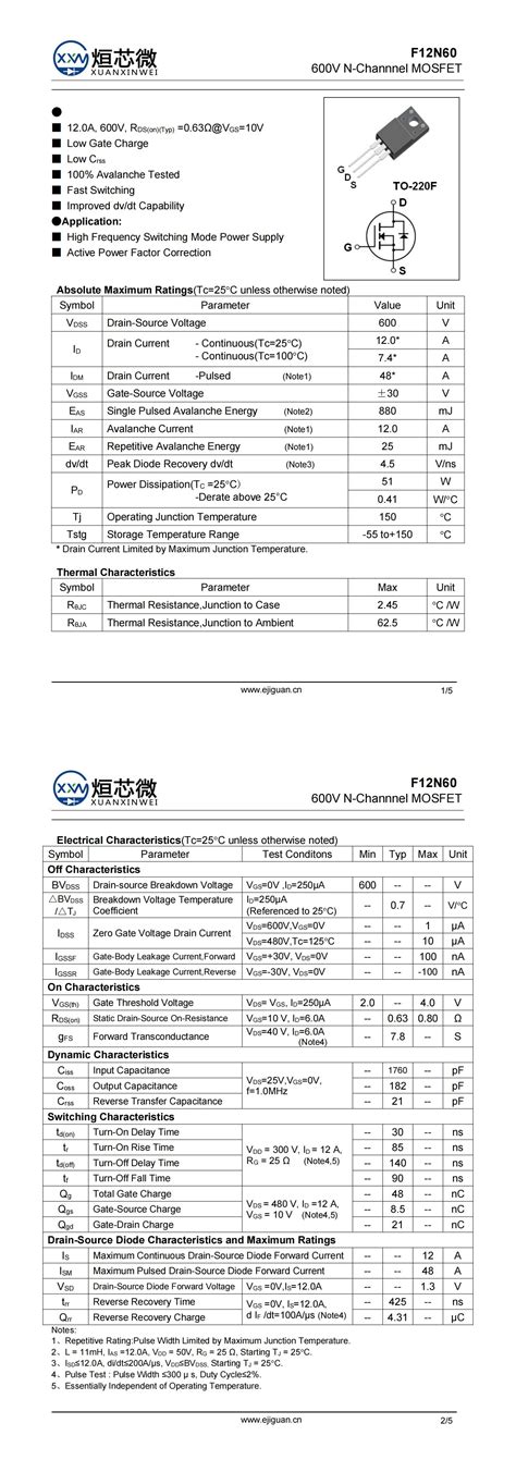 12N65场效应管参数中文资料(PDF) 选型替换 现货厂商 - 壹芯微