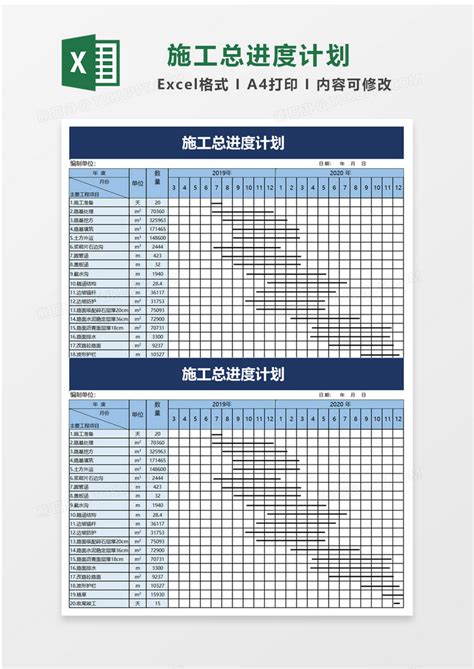 项目施工总进度计划Excel模板下载_熊猫办公