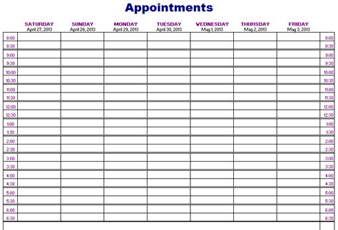 Template For Scheduling Appointments