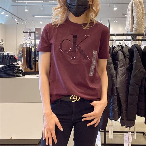 Calvin Klein CK女士夏季舒适弹力棉休闲时尚亮片LOGO圆领短袖T恤-淘宝网