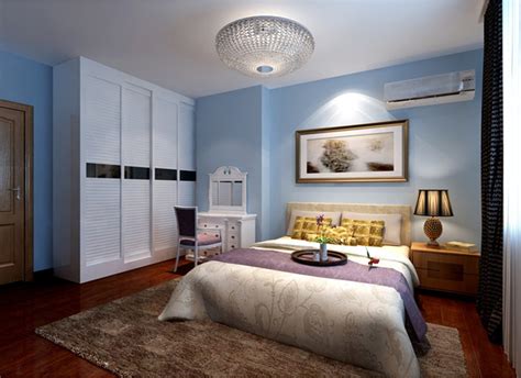 设计理念：主人房卧室的墙壁粉刷浅蓝色的福乐阁5系乳胶漆，使房间显_装修美图-新浪家居