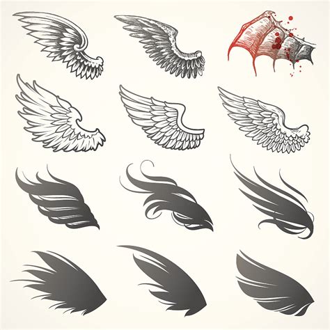 翅膀,矢量,绘画插图,铅笔画,无人,符号,鸟类,天使,魔鬼,布置,设计模板,汇图网www.huitu.com