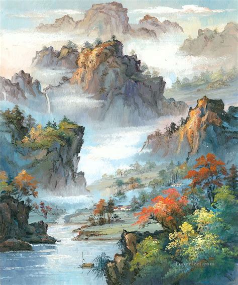 Chinese Landscape Shanshui Mountains Waterfall 0 955 Painting in Oil ...