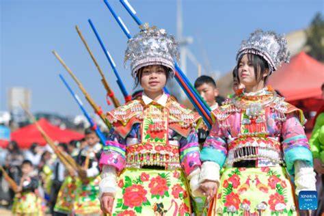 Miao People Participate in Traditional Dancing Activity in SW China