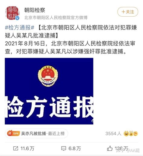 北京朝阳检方：吴某凡以涉嫌强奸罪被批准逮捕 正义总算没有迟到 - 知乎