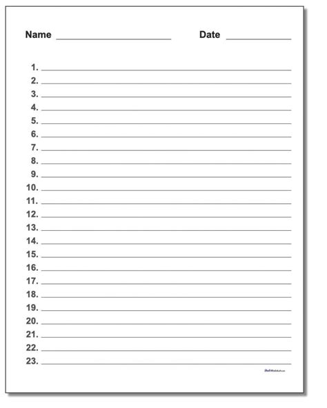 Handwriting Paper - Free Printable Numbered List - Free Printable