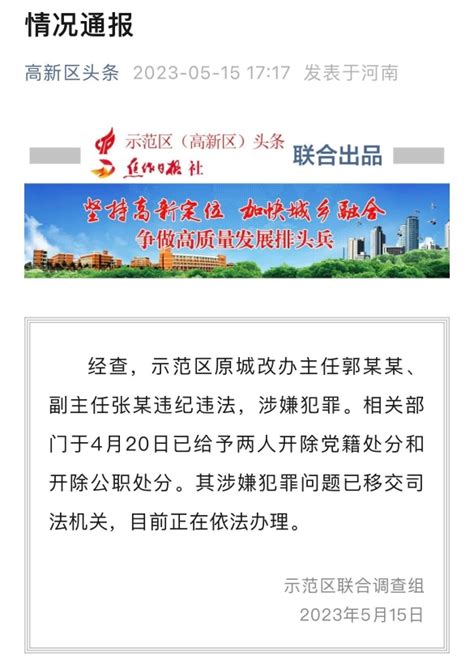 河南焦作2名官员工作群发不雅信息，均被双开 已移交司法机关_杭州网