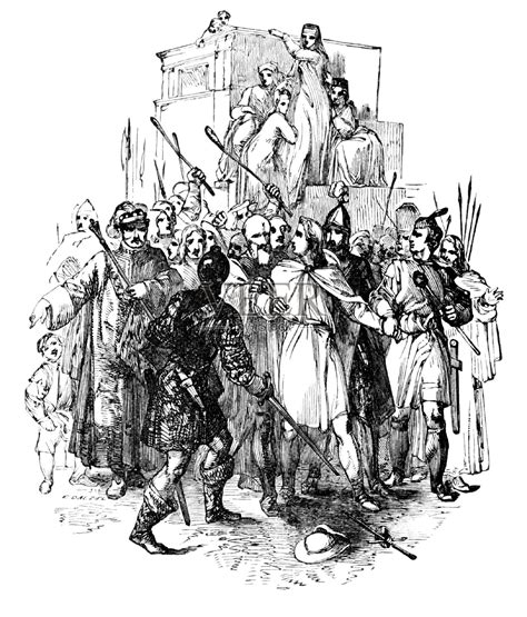 17世纪英国文学《天路历程》中的基督徒和信徒在名利场被捕插画图片素材_ID:432807897-Veer图库