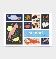 Set canned fish mussel scallop sea shell fish Vector Image