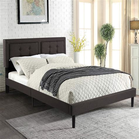 VECELO 46.9"Platform Bed with Upholstered Headboard Bed Frame，Full Size ...