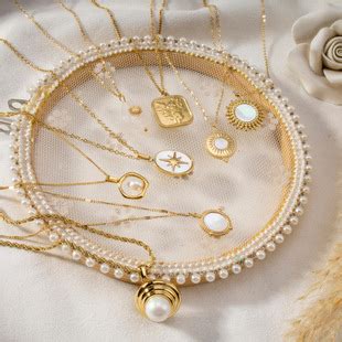 贝壳珍珠钛钢吊坠项链欧美时尚简约百搭玫瑰花椭圆不锈钢芒星短链-阿里巴巴