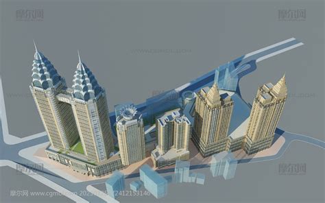 重庆涪陵区双子塔商业街3Dmax模型_其他建筑模型下载-摩尔网CGMOL