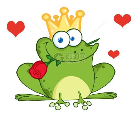 青蛙王子嘴中含玫瑰红心插画图片下载-正版图片303953369-摄图网