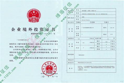 广东纯英服饰有限公司_企业资质信息 企业境外投资证书