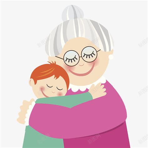 可爱温馨人物插图奶奶拥抱孙子png图片免费下载-素材7SJWjjkjj-新图网