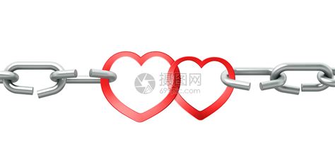 两颗红心连在一起的钢铁链礼物白色忠诚热情插图红色关节金子金属高清图片下载-正版图片321844374-摄图网