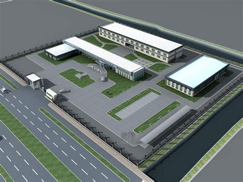 现代工厂建筑群鸟瞰效果图设计3dmax素材免费下载_红动中国