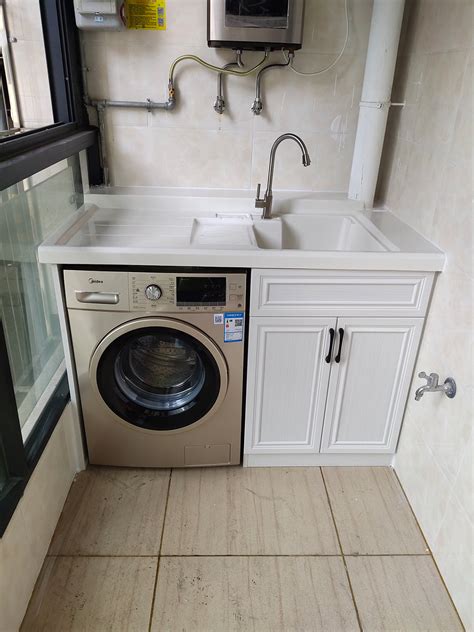阳台柜洗衣机柜组合一体石英石带搓板滚筒太空铝洗衣柜洗衣池厂家-阿里巴巴