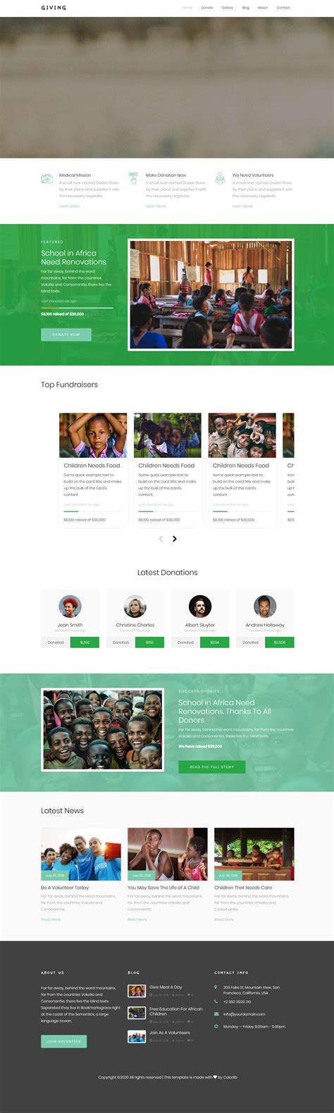 绿色欧美风格响应式国际扶贫公益网页模板