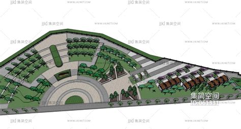 08半圆形公园广场景观设计园林景观su草图模型下载-【集简空间】「每日更新」