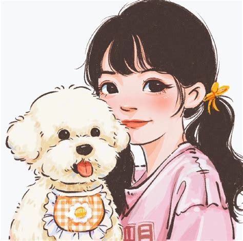 甜美女生抱狗狗动漫头像