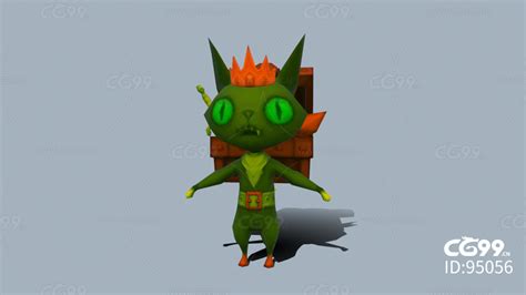 卡通绿色猫盗贼-cg模型免费下载-CG99