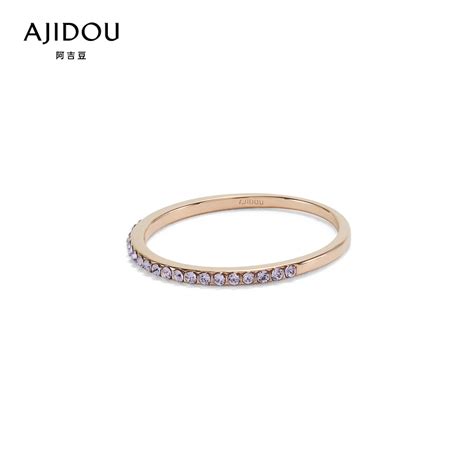 阿吉豆玫瑰金紫色水钻戒指潮流新款韩版时尚潮流百搭水钻简单戒指
