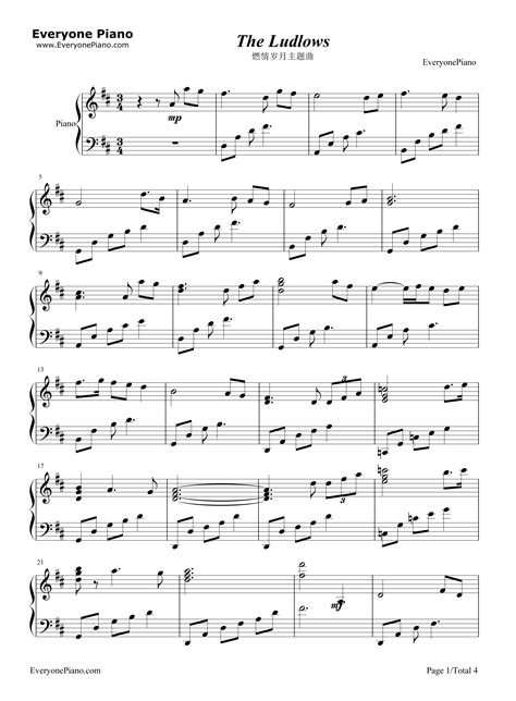 The Ludlows - 影片燃情岁月主题曲五线谱预览1-钢琴谱文件（五线谱、双手简谱、数字谱、Midi、PDF）免费下载