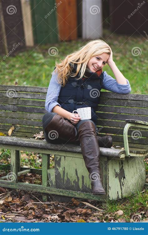 Woman outdoor stock photo. Image of drinking, autumn - 46791780