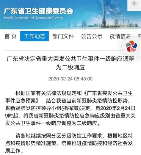 广东重大突发公共卫生事件一级响应调为二级，已有6省调整应急响应级别