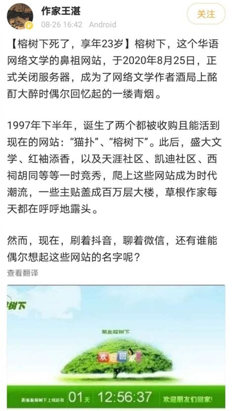 华文网站榕树下关停！作家陈村：榕树下已经成为彻底的传说 - 周到上海