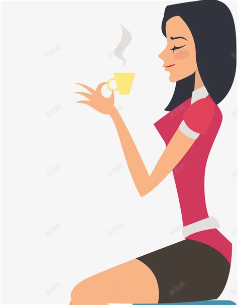 手拿茶杯的女人插画png图片免费下载-素材7JJjUjqPg-新图网