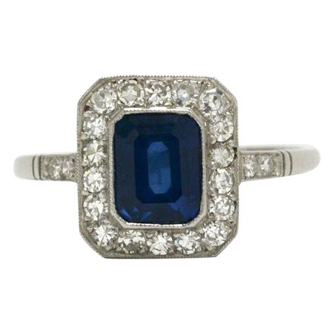 Revivalist Art Deco Sapphire Engagement Ring Emerald Cut Gemstone ...