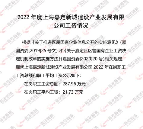2022年度上海嘉定新城建设产业发展有限公司工资情况-上海嘉定新城发展有限公司